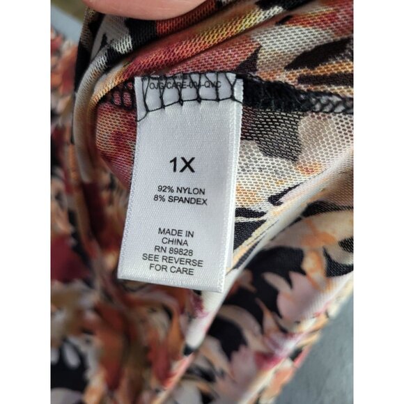 LOGO Layers by Lori Goldstein 1X Printed Sheer Mesh Top Floral Whimsigoth - Picture 7 of 8